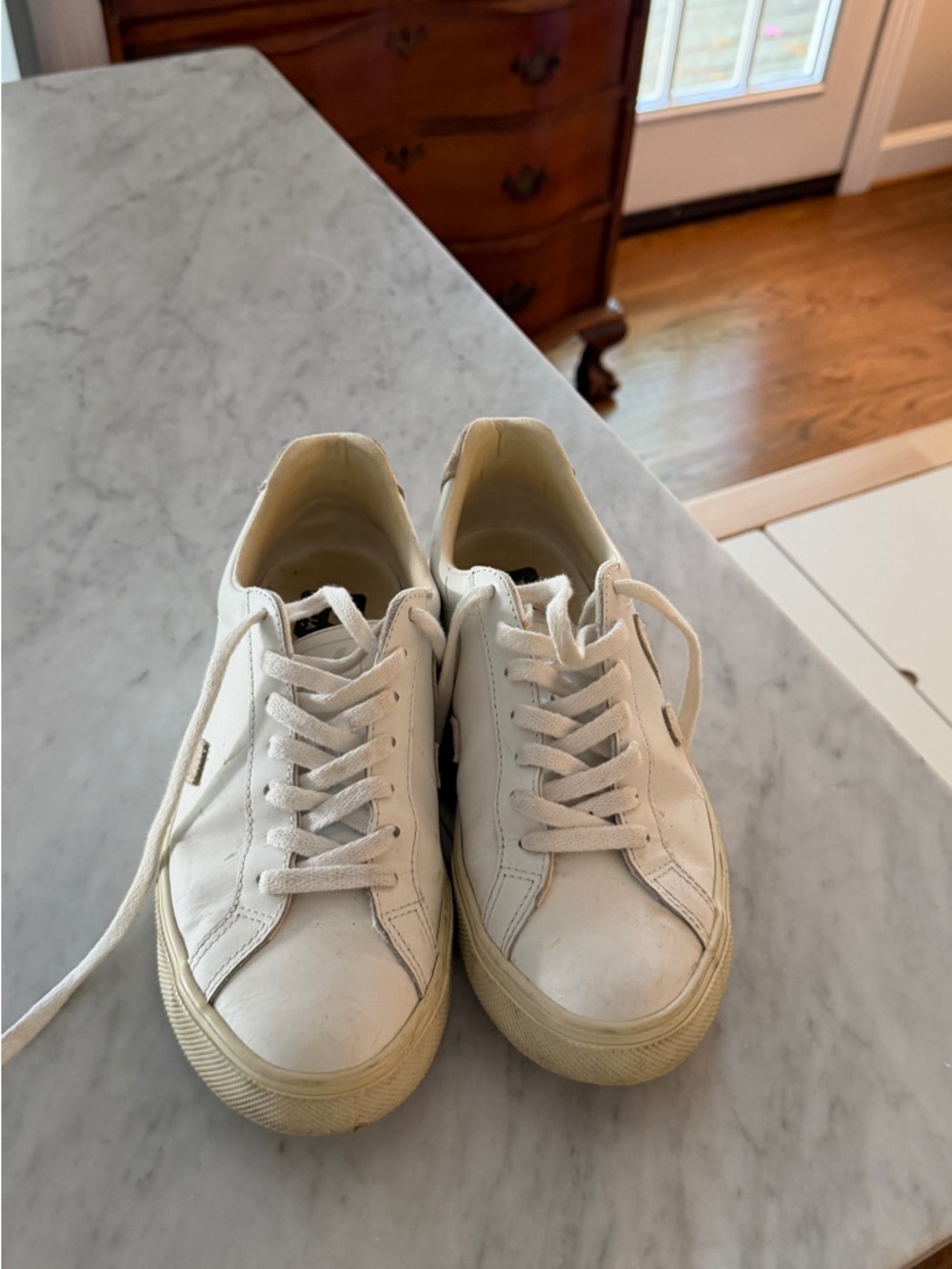 Veja White Leather Esplar Sneakers with tan details